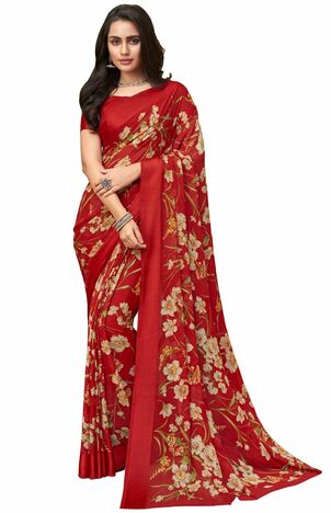 MGC Chiffon Red colour saree with blouse piece SP968