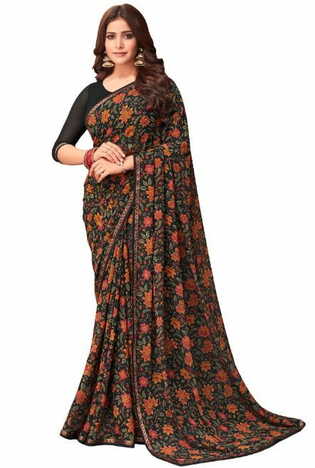 Georgette Black Color Saree With Blouse Piece by MGC