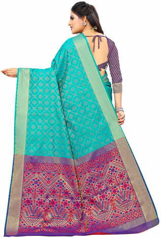 MGC Silk And  Jacquard Rama Color Saree SP65