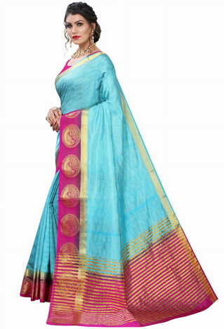 MGC Silk Blue colour saree with blouse piece SP707