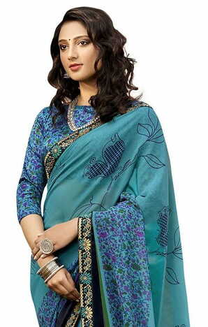 MGC Georgette  Turquoise colour saree with blouse piece SP856