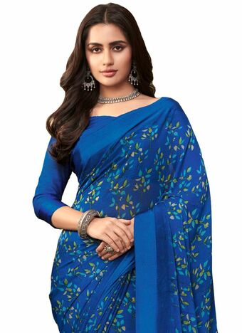 MGC Chiffon Blue colour saree with blouse piece SP965