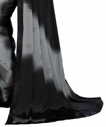 MGC CREPE Grey and Black colour saree with blouse piece SP1029