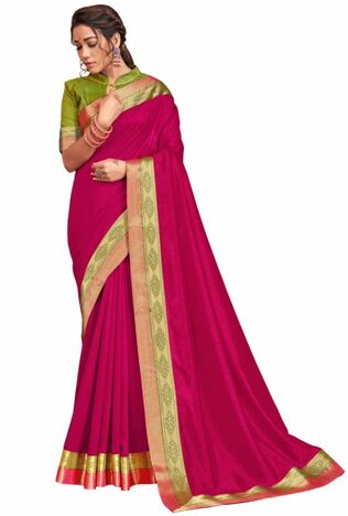 Vichitra Silk Magenta Color Saree With Blouse Piece by MGC