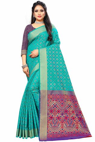 MGC Silk And  Jacquard Rama Color Saree SP65