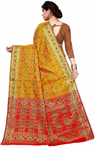 MGC Jacquard Silk Orange Colour Saree With Blouse Piece SP396