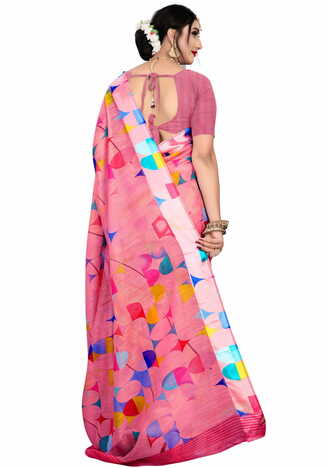 MGC Linen Multi colour saree with blouse piece SP655