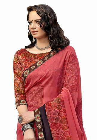 MGC Georgette  Pink colour saree with blouse piece SP855