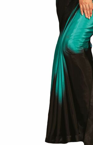 MGC CREPE Turquoise and Black colour saree with blouse piece SP1028