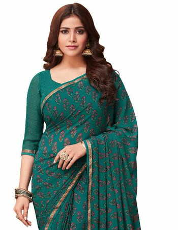 Georgette Green Color Saree With Blouse Piece by MGC