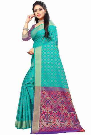 MGC Silk And  Jacquard Rama Color Saree SP65