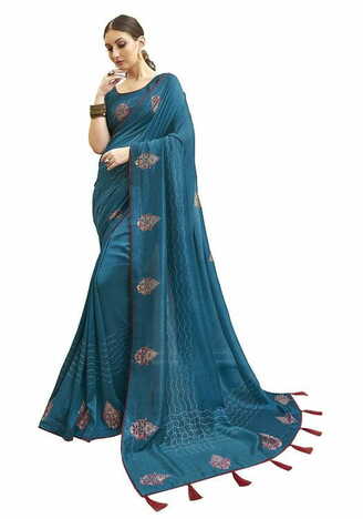 MGC Chanderi Silk Blue colour saree with blouse piece SP784