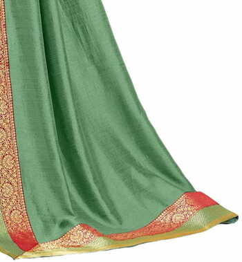 Vichitra Silk Sea Green Color Saree With Blouse Piece by MGC