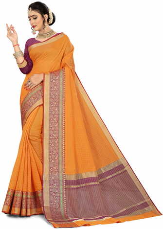 MGC Cotton Orange Colour saree with blouse Piece  SP247