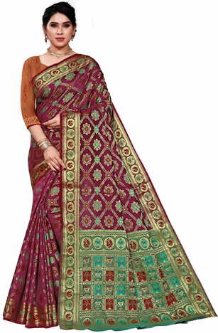 MGC Jacquard Silk Purple Colour Saree With Blouse Piece SP397