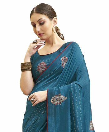 MGC Chanderi Silk Blue colour saree with blouse piece SP784