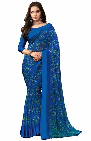 MGC Chiffon Blue colour saree with blouse piece SP965