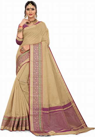 MGC Cotton Beige Colour saree with blouse Piece  SP248