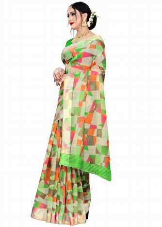 MGC Linen Multi colour saree with blouse piece SP656