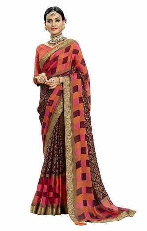 MGC Chiffon Multi colour saree with blouse piece SP785