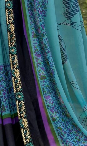 MGC Georgette  Turquoise colour saree with blouse piece SP856