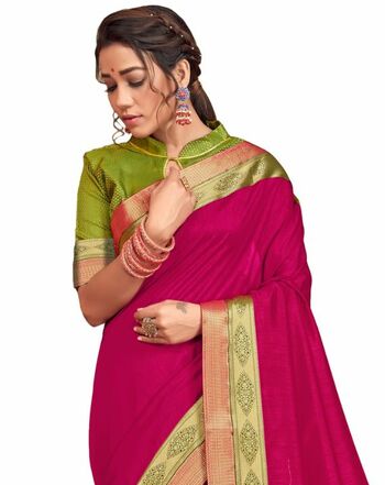 Vichitra Silk Magenta Color Saree With Blouse Piece by MGC
