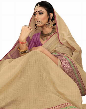 MGC Cotton Beige Colour saree with blouse Piece  SP248