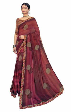 MGC Georgette  Brown colour saree with blouse piece SP857