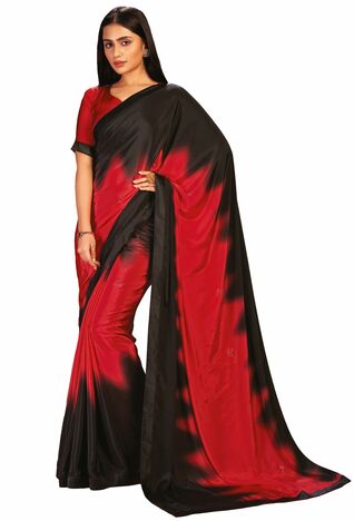 MGC CREPE Red and Black colour saree with blouse piece SP1030