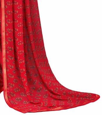 Georgette Red Color Saree With Blouse Piece by MGC