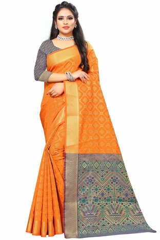 MGC Silk And  Jacquard Mustard Color Saree SP64