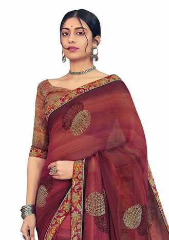 MGC Georgette  Brown colour saree with blouse piece SP857