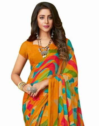 MGC Chiffon Mulitcolor colour saree with blouse piece SP902