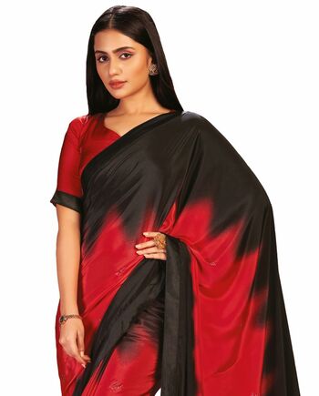 MGC CREPE Red and Black colour saree with blouse piece SP1030