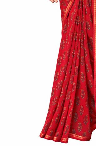 Georgette Red Color Saree With Blouse Piece by MGC