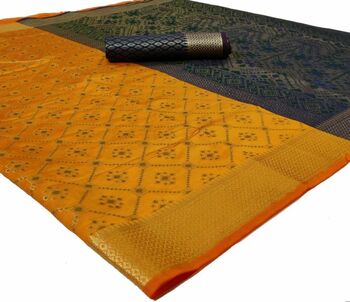 MGC Silk And  Jacquard Mustard Color Saree SP64