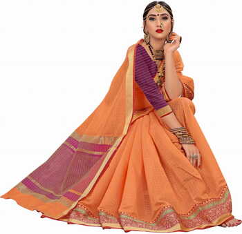 MGC Cotton Rust Colour saree with blouse Piece  SP250