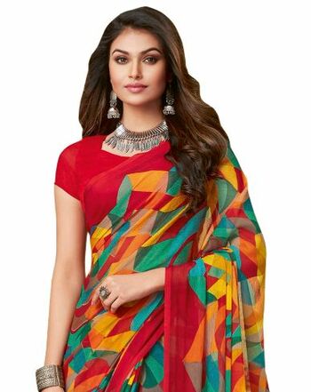 MGC Chiffon Mulitcolor colour saree with blouse piece SP903