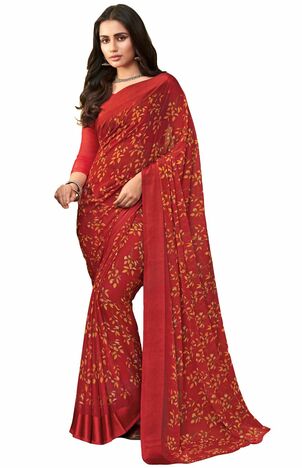 MGC Chiffon Red colour saree with blouse piece SP967