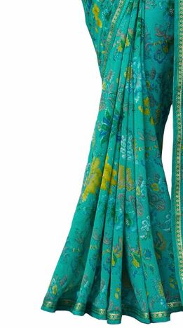 Georgette Green Color Saree With Blouse Piece by MGC
