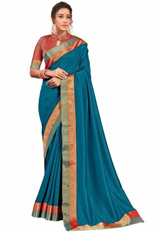 Vichitra Silk Blue Color Saree With Blouse Piece by MGC