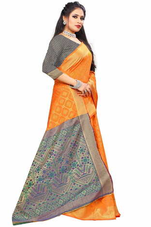 MGC Silk And  Jacquard Mustard Color Saree SP64