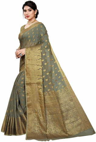 MGC Cotton Jacquard Grey Colour Saree With Blouse Piece SP398