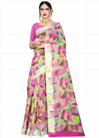 MGC Linen Multi colour saree with blouse piece SP657