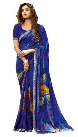 MGC Pure Chiffon Blue colour saree with blouse piece SP858