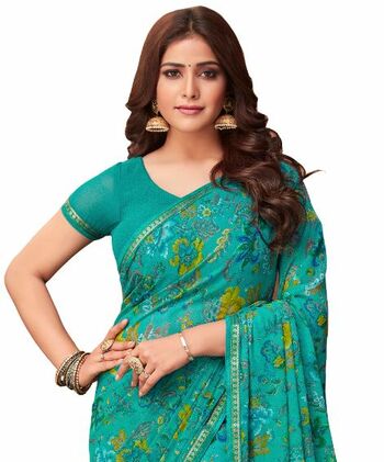 Georgette Green Color Saree With Blouse Piece by MGC