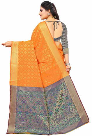 MGC Silk And  Jacquard Mustard Color Saree SP64