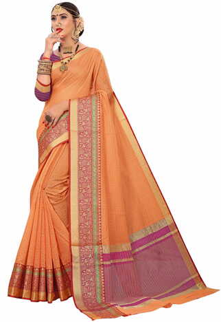 MGC Cotton Rust Colour saree with blouse Piece  SP250