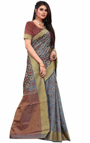 MGC Silk Grey coloue sarees with blouse piece SP338