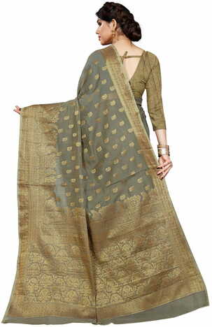 MGC Cotton Jacquard Grey Colour Saree With Blouse Piece SP398